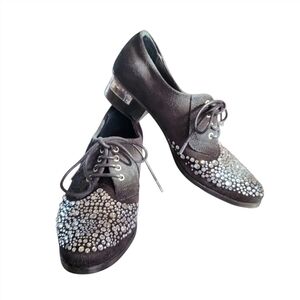 HelleComfort Rhinestone Lace Up Clear Heel Cushion Oxford Shoes Sz 37 (US6/6.5)